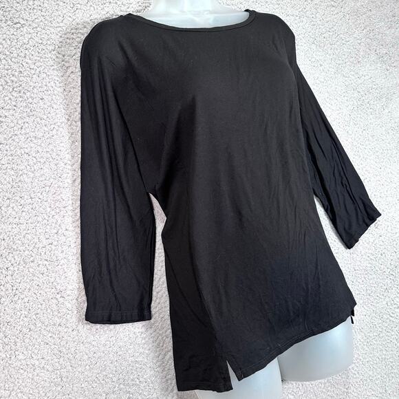 Eileen Fisher Stretch Tunic Top Women Large Black 3/4 Sleeve Oversized Knit Chic - Picture 6 of 11